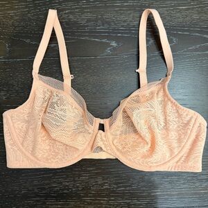 Soma Unlined Perfect Coverage Bra 36C Peach Lace Like New